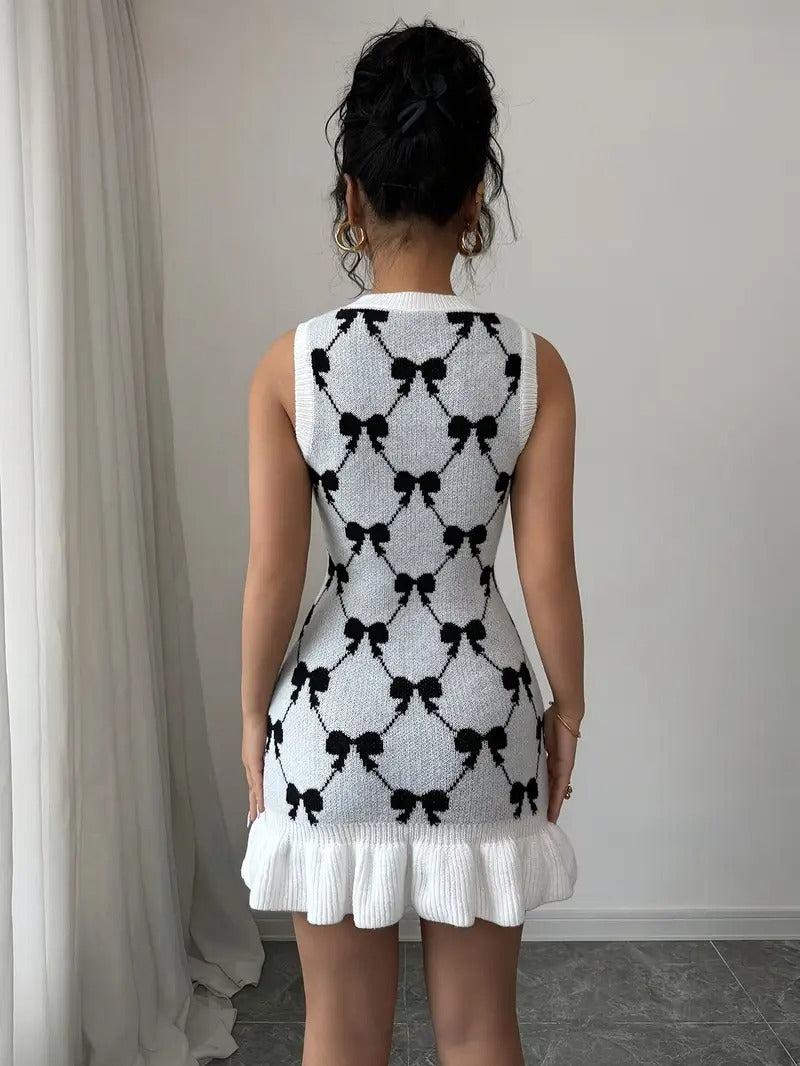 Women's Elegant French Chic Dress In Black And White