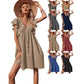 Women's Midi Casual Pleated V-neck Button Plus Size Dress