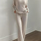 Straight-leg Pants With A Loose And Elegant V-neck Ribbed Two-piece Set