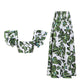 Printed Skirt Set, Square Neck Ruffle Sleeve Short Top  High Waist Drape And Large Hem Long Skirt