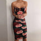 Women's New Smocked Print Square Neck Long Sleeve Slim Fit Dress