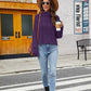 Thick Hemp Flowers Turtleneck Sweater Solid Color Casual