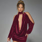 Halter Swing Collar Backless Velvet Dress