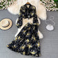 Bow-tie Lace Floral Chiffon High-Waist Pleated Skirt