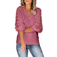 Autumn And Winter New Style Solid Color Lace V-leader Hollow Knit Top Women