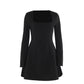 Women's Clothing Slim Fit Square Collar Long Sleeve Dress Women