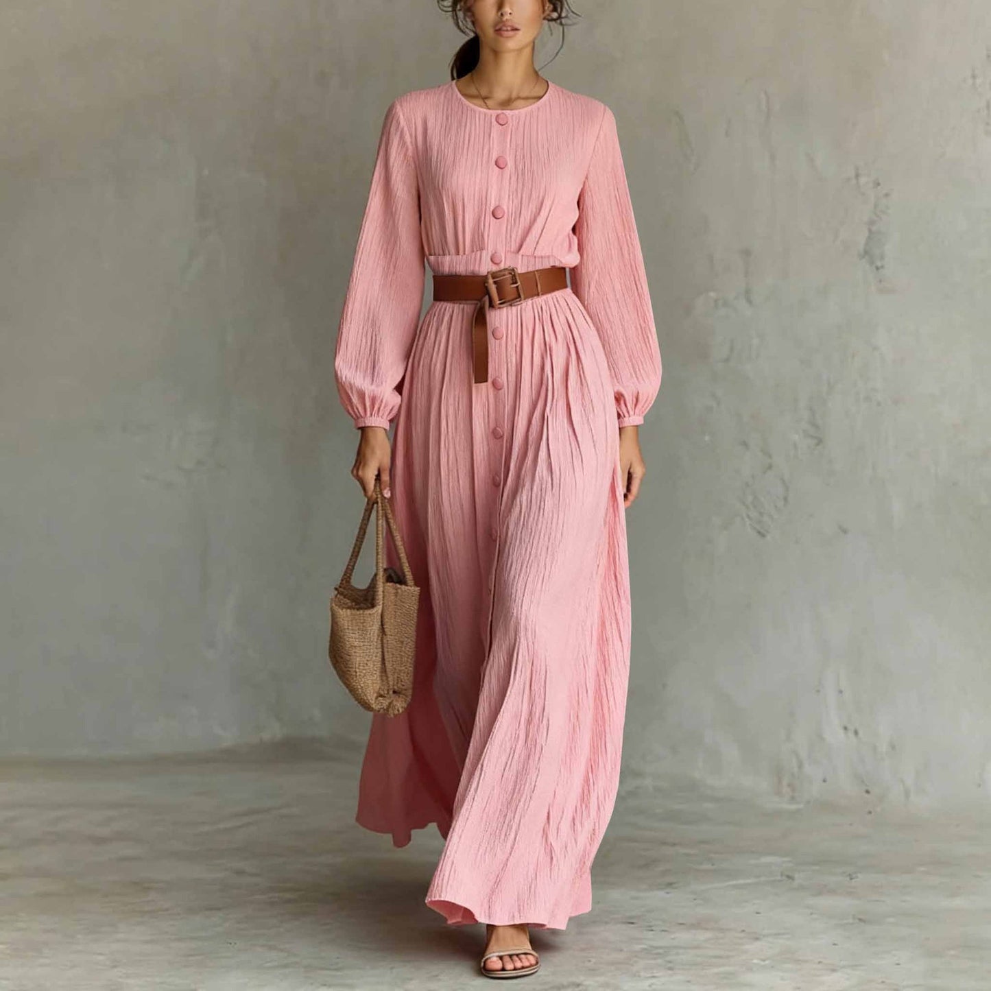 Elegant Long-sleeve Button-up Dressbestseller