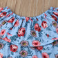 Girls SDuit Blue Floral Overalls + tube Top 2 Piece Set