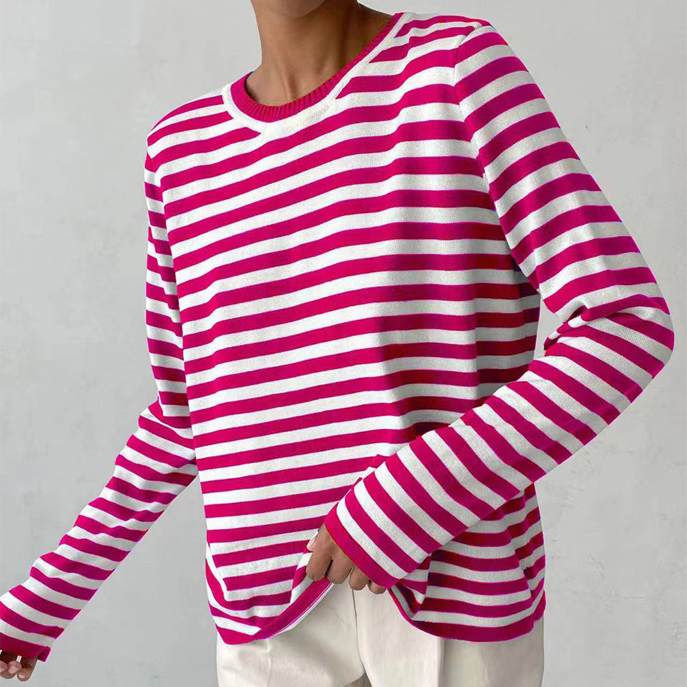 Pull rayé à manches longues en tricot, pull polyvalent, vêtements pour femmes