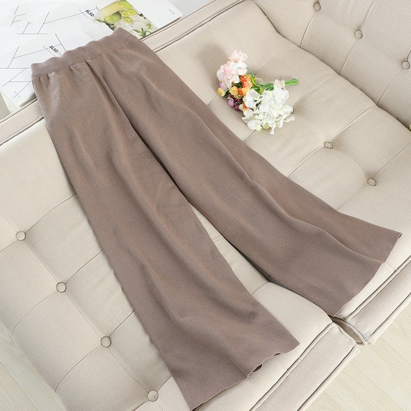 Contrasting Shawl Loose Knit Sweater Drawstring Trousers Two-piece Suit