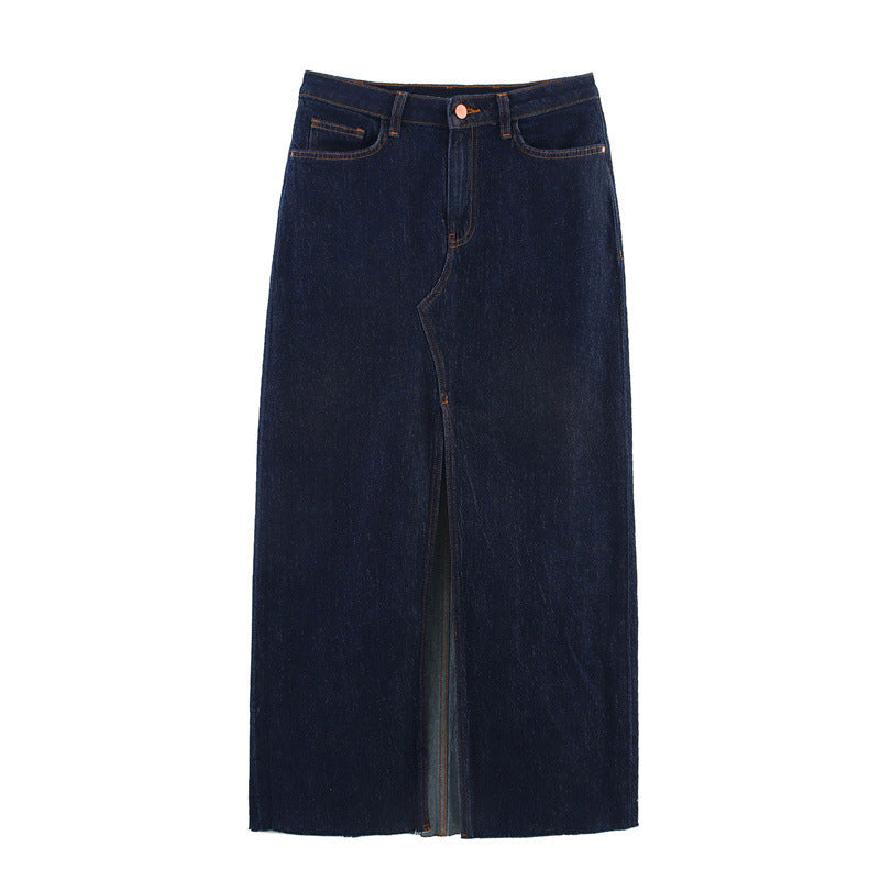Solid Color Denim Vest Midi Skirt Denim Skirt