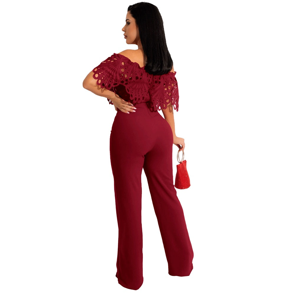 Standard Size Ruffles Off-the-shoulder Jumpsuit