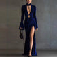 Womens Korean Velvet Turtleneck Evening Gown