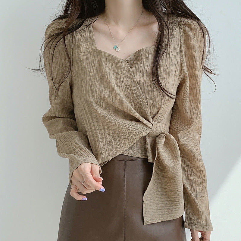 Women's Temperament Square Collar Shirt With Long Sleeves
