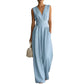 Womens Elegant Sleeveless Waist-Cinching V-Neck Sophisticated Jumpsuit