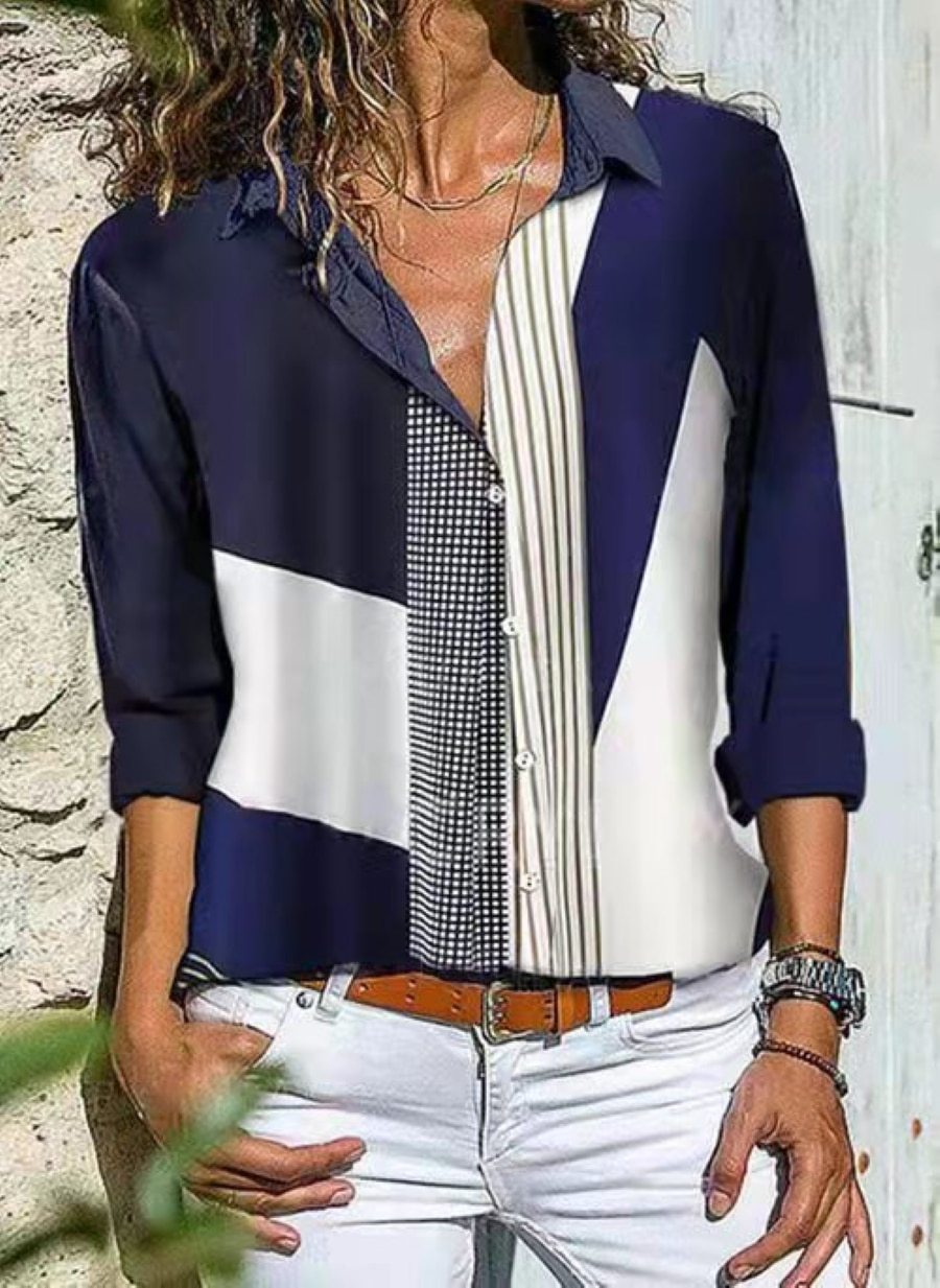 Women's Printed Geometric Shirt Without Chest Pocket