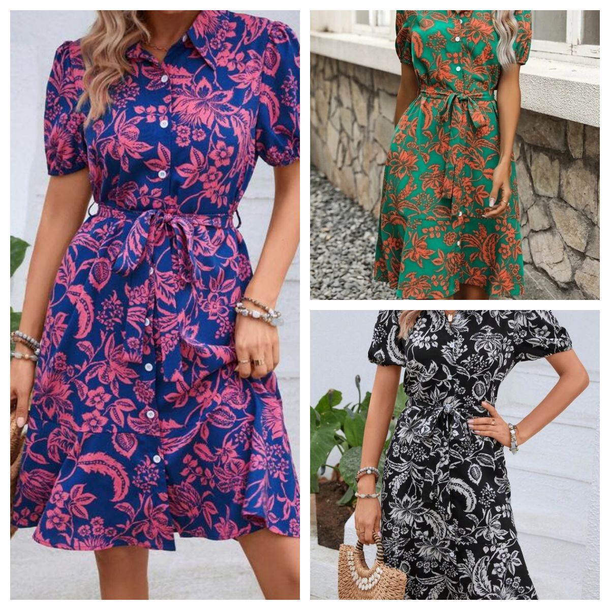 Robe chemise d'été ample à manches courtes