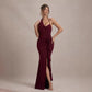 Sexy Asymmetrical Halterneck Three-Dimensional Floral Slim-Fit Split Evening Gown