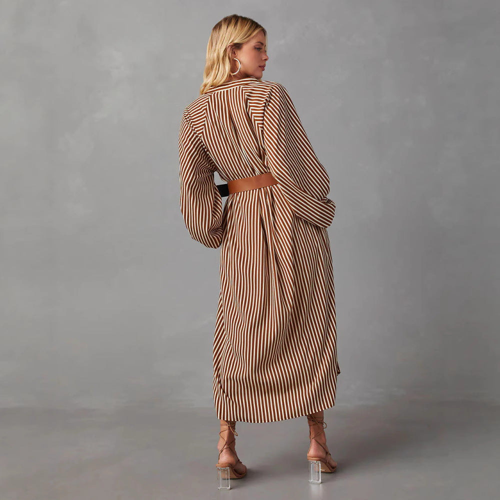 Women's Fashion Striped Elegant Long Sleeve Dress