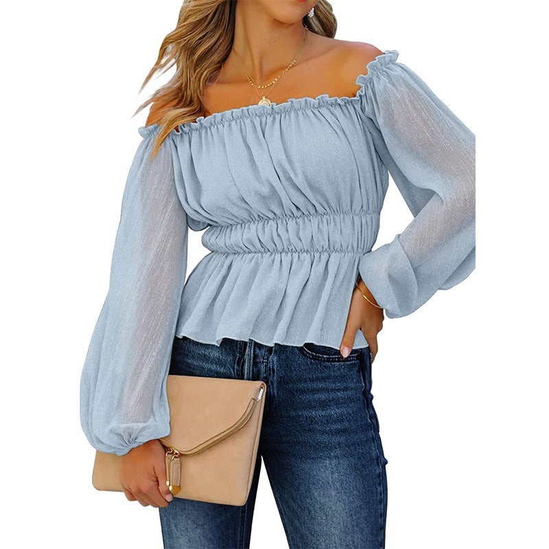 Women's Summer New Long-sleeved Casual Off-shoulder Shirt