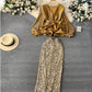 Women's Waist Trimming Ruffles Top Sequined Skirt