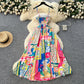 Light Luxury Graffiti Printing Slip Dress Women