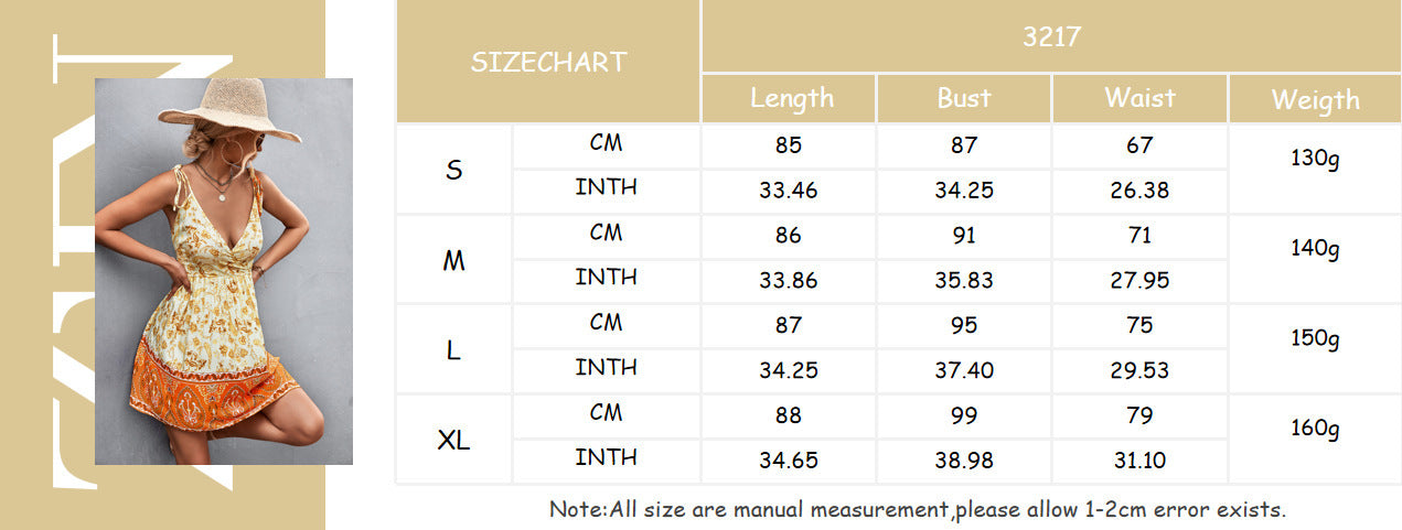 Women's Fashion V-neck Strap Positioning Flower Dress