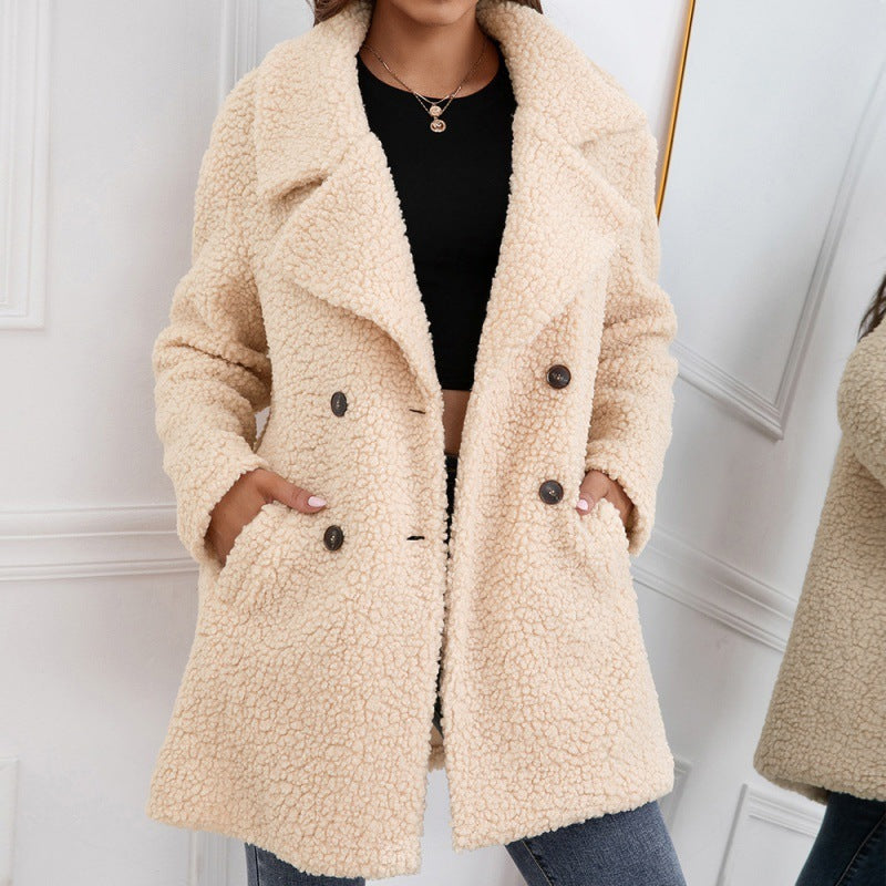 Lamb Fur Coat Loose Lapel Plush Windbreaker Women