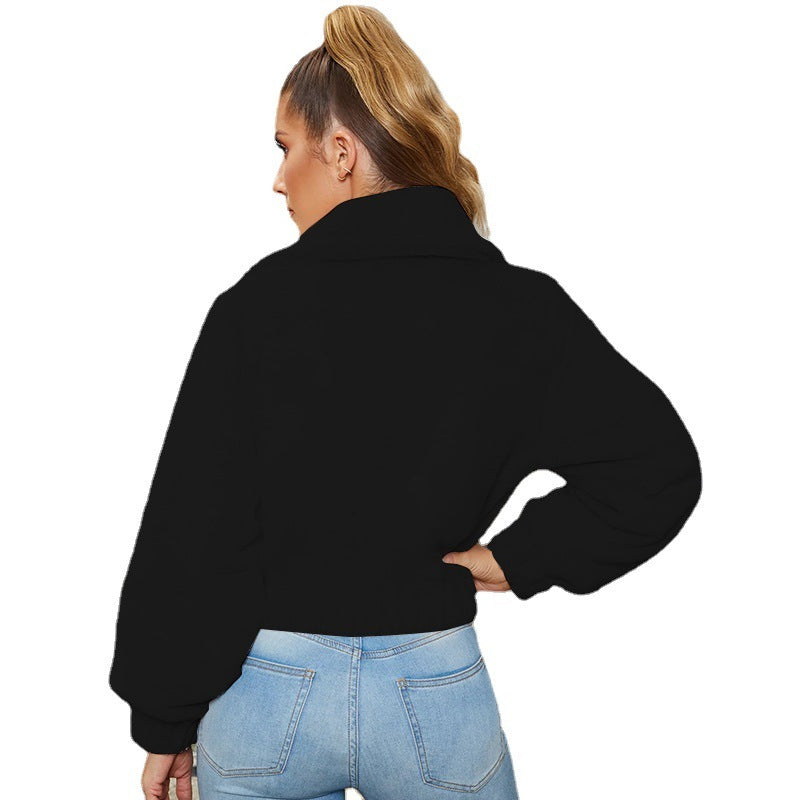 Women's Winter Blouse Solid Color Fashion Casual Long-sleeved Zipper Jacket