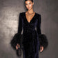 New Arrival Midnight Velvet Rhinestone Long-Sleeve Midi Dress