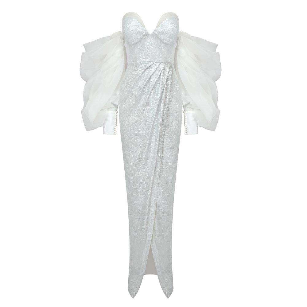 Robe tube à manches bouffantes de style européen et américain
