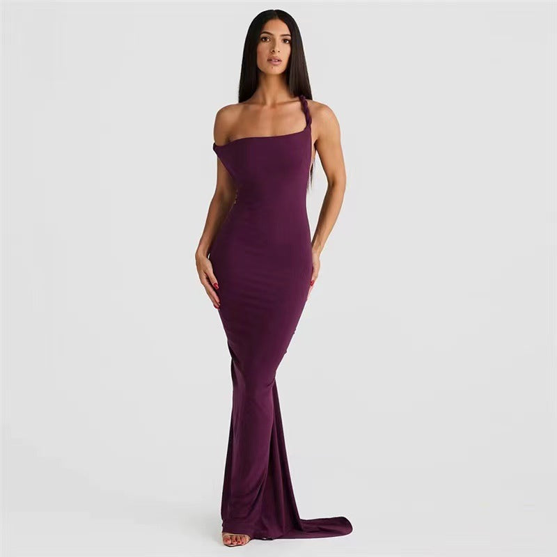 Robe d'été longue et légère pour femme, coupe ajustée, dos nu, avec bretelles