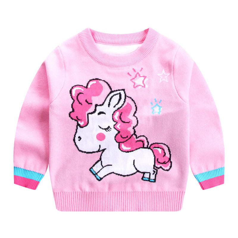 Girls' Sweater, Pony Rainbow Cotton Double Layer Warm Sweater
