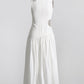 Robe mi-longue plissée à taille évidée pour femme, couleur unie