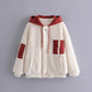 Lamb wool hooded color-blocking thick warm cotton coat
