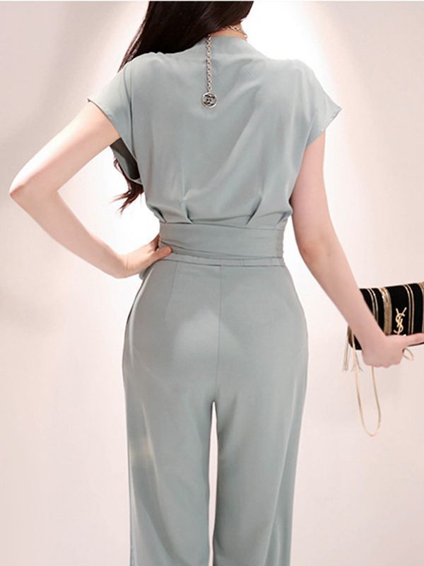 V-neck Lace-up Clothes Korean Style Graceful Tops Pants Business Suit