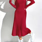 Thread Knitted Sunken Stripe Long Sleeve Big Hem Dress