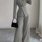Solid-color Long-sleeve Straight-leg Pants Set For Women