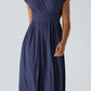 Solid Color Overlapping V-neck Short Sleeve Side Pocket Lace-up Quick-drying Mid-length Casual Dress