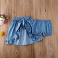Polka Dot Sling Top Denim Shorts Short Skirt Three-Piece Suit