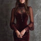 Sheer Sleeve Polyester Velvet Mini Skirt