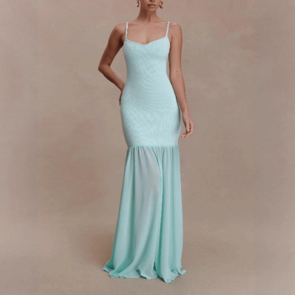 Womens Slim-Fit Stretchy Spliced Bodycon Slip Dress