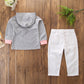 Haut à capuche gris à manches longues et pantalon déchiré blanc, nouveau style printemps et automne