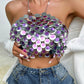 Color Block Double Layer Sequin Halter Spaghetti Straps Vest