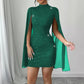 Womens Sequin-embellished Shawl-sleeve Dress With Long Sleeves
