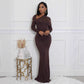 Womens Solid-Color Long-Sleeve Slim-Fit Dress