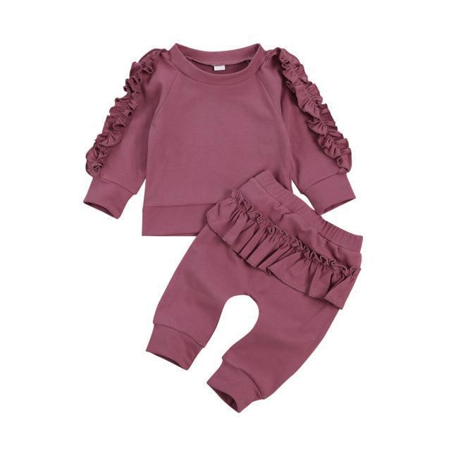 Costume enfant simple à manches longues et couleur unie avec bordure en feuille