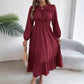 Women's Solid Color Stringy Selvedge Cinched Pleated Long Dress