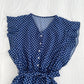 Versatile V Neck Polka Dot Flying Sleeves Lace Up Jumpsuit Wide Leg Pants Shorts