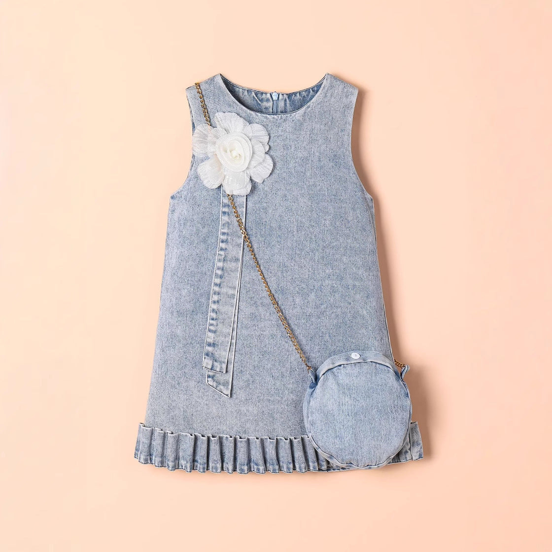 Girl's Sleeveless 3D Floral Denim Dress